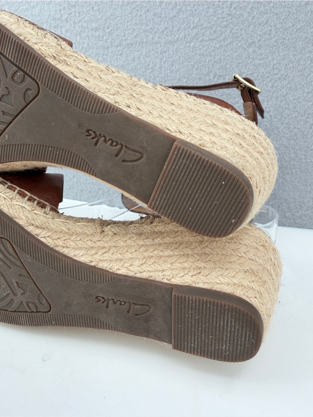Clarks Petrina Selma Wedge Espadrille Heel Sandals Women's 9.5 Brown Ankle Strap - Picture 11 of 16